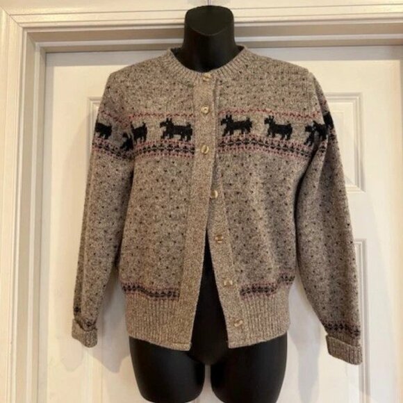 Lands' End Sweaters - Lands' End Scottie Dog 100% Wool Cardigan Sweater Size Medium Taupe Oatmeal NWOT